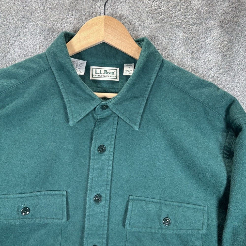 Vintage LL Bean Chamois Cloth Shirt Womens 18 Deep Teal Green Heavy Made In USA - Picture 3 of 6